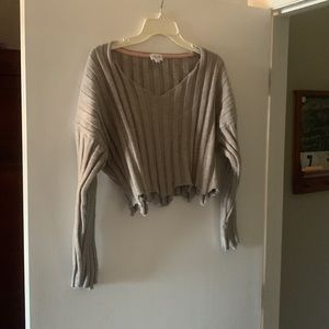 Large, beige, cropped sweater - heavy knit